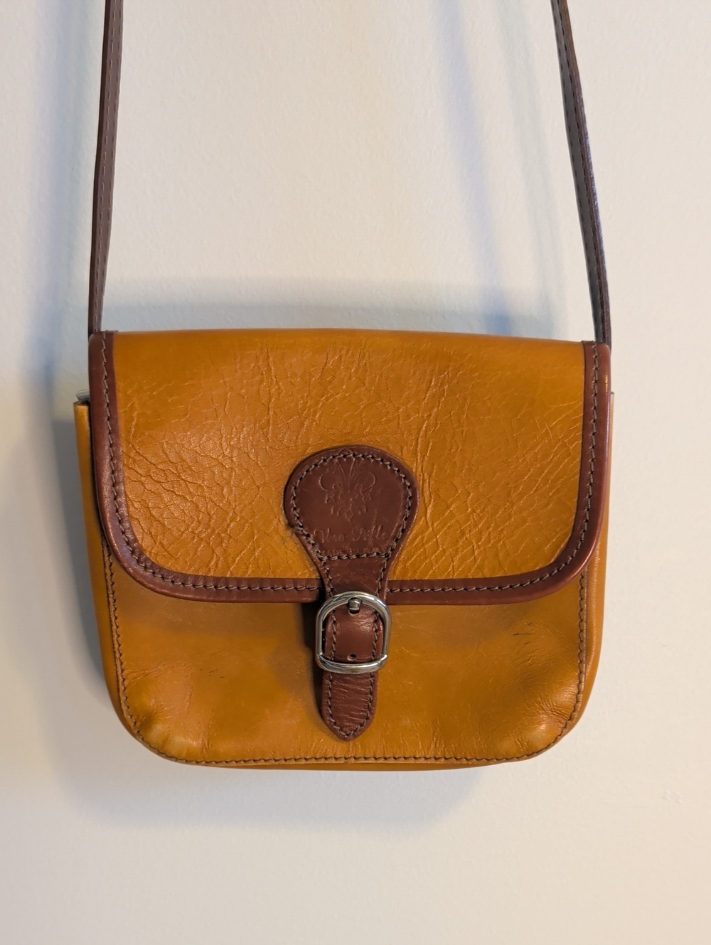 Artisan Mustard and Brown Leather Crossbody Bag